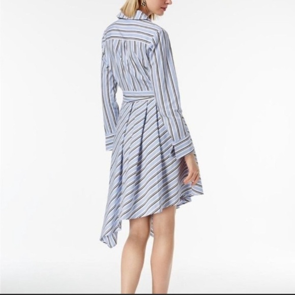 INC Petite Striped Asymmetrical-Hem Shirt Dress Blue 6P - Picture 3 of 3